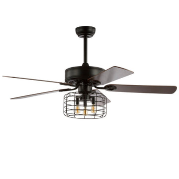 Asher 52" Industrial Metal/Wood LED Ceiling Fan With Remote - JONATHAN Y